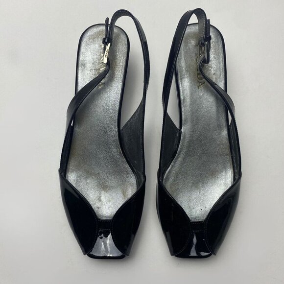 PRADA Patent Leather Slingback Sandals Size 37.5 - Picture 2 of 9